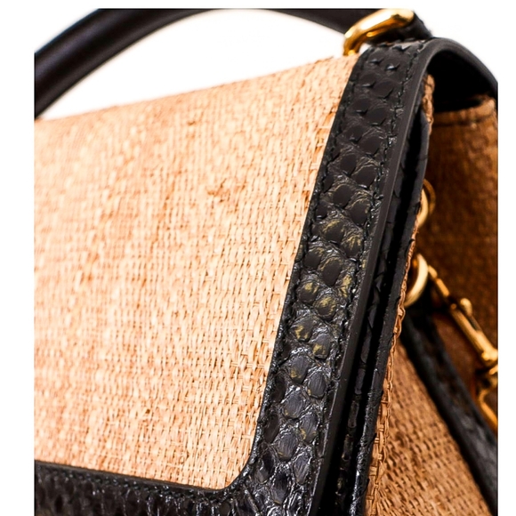 DOLCE & GABBANA Exotic Python Beige Raffia Designer Satchel Shoulder Han… - Picture 5 of 9
